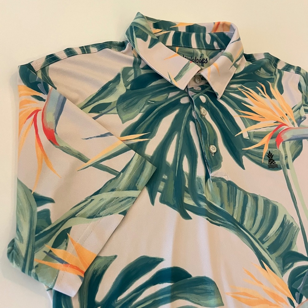 Chubbies Tropical Performance Polo Shirt Medium Bird of Paradise